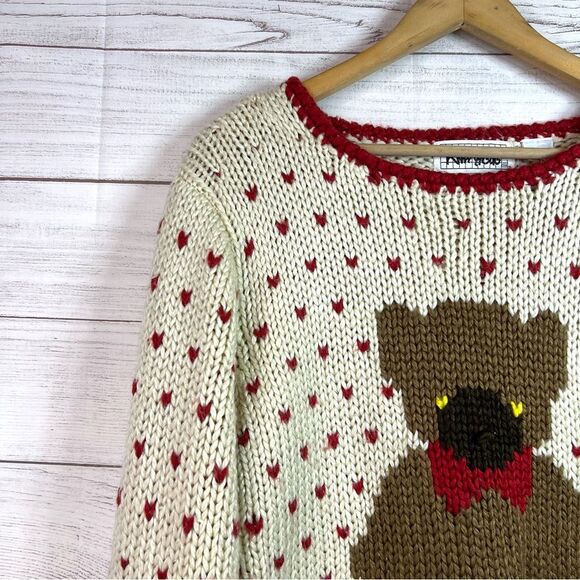 Vintage Knit Works Teddy Bear Hearts Pullover Sweater Size M Kawaii - Picture 3 of 12